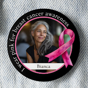 Badge Rond 5 Cm Je Porte du Rose pour la Sensibilisation au Cancer
