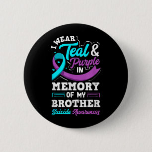 Badge Rond 5 Cm Je porte du sarcelle et du violet en mémoire de mo