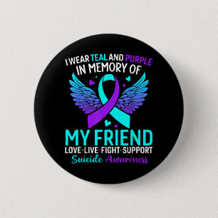 Badge Rond 5 Cm Je porte du sarcelle et du violet pour la préventi
