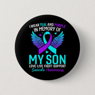 Badge Rond 5 Cm Je porte du sarcelle et du violet pour la préventi