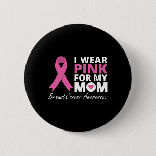 Badge Rond 5 Cm Je Porte Le Rose Pour Ma Mère Ruban Famille Amour 