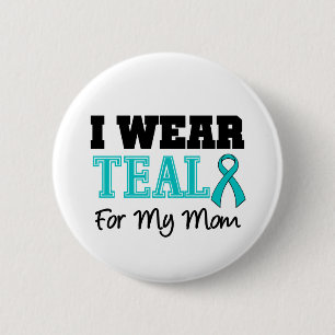 Badge Rond 5 Cm Je porte le ruban turquoise pour ma maman