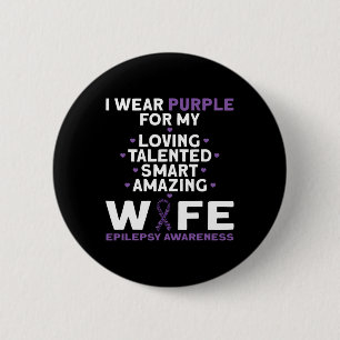 Badge Rond 5 Cm Je Porte Le Violet Pour Ma Femme Sensibiliser À L'