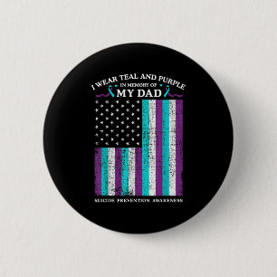 Badge Rond 5 Cm Je Porte Turquoise & ; Violet En Mémoire De Mon