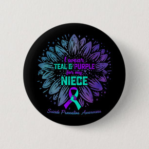 Badge Rond 5 Cm Je Porte Turquoise & Violet Pour La Nièce Suic