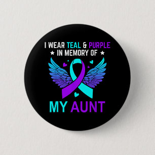 Badge Rond 5 Cm Je Porte Turquoise Et Violet En Mémoire De Ma Tant