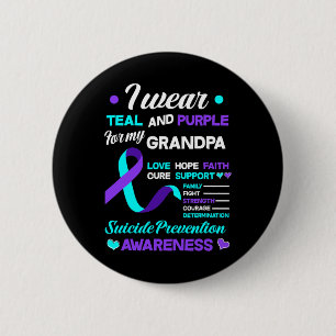 Badge Rond 5 Cm Je Porte Turquoise Et Violet Pour Mon Grand-Père S