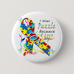 Badge Rond 5 Cm Je porte un puzzle puisque j'aime mon fils