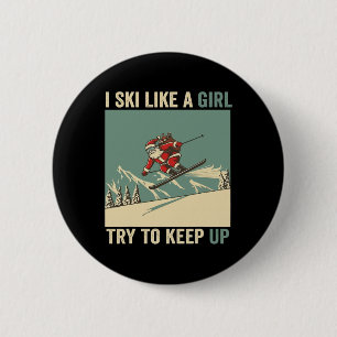Badge Rond 5 Cm Je skie comme un Père Noël fille drôle Noël Skiant