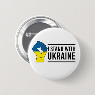 Badge Rond 5 Cm Je Suis Avec L'Ukraine Poing du drapeau ukrainie