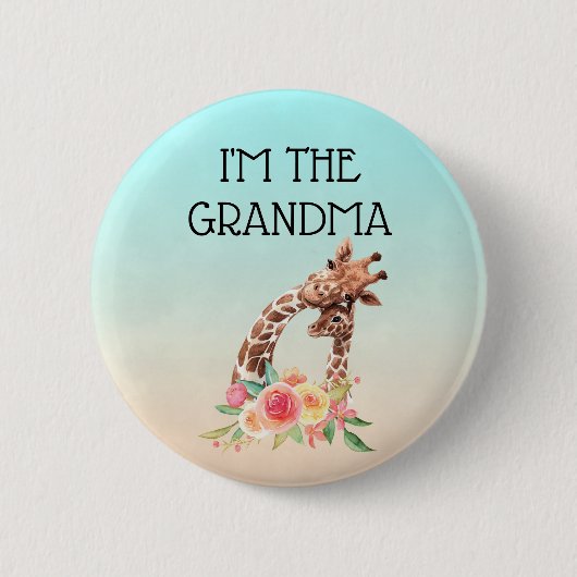 Badge Rond 5 Cm Je suis la grand-mère mignonne maman & bébé Giraff (Devant)