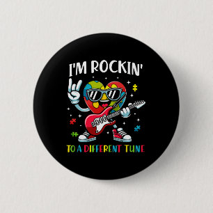 Badge Rond 5 Cm Je suis Rockin' To A Different Tune Heart Autism A