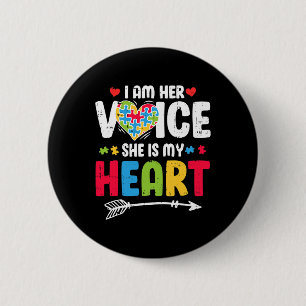 Badge Rond 5 Cm Je Suis Sa Voix Elle Est Mon Coeur Puzzle Pièce Au