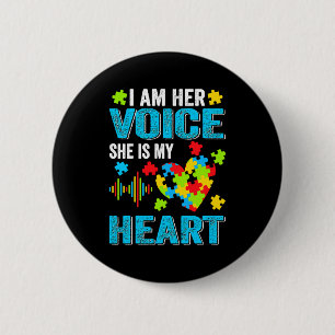Badge Rond 5 Cm Je suis sa voix Elle est mon cœur Sensibilisation