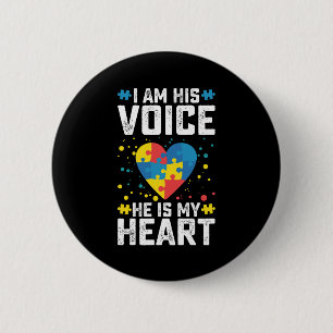 Badge Rond 5 Cm Je suis sa voix, il est mon cœur Maman Papa autism