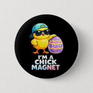 Badge Rond 5 Cm Je suis un aimant à poulettes Blague de Pâques drô
