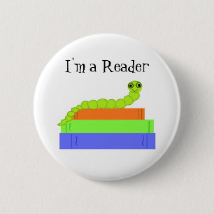 Badge Rond 5 Cm Je suis un lecteur, Bookworm
