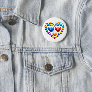 Badge Rond 5 Cm Je t'aime avec des cœurs colorés