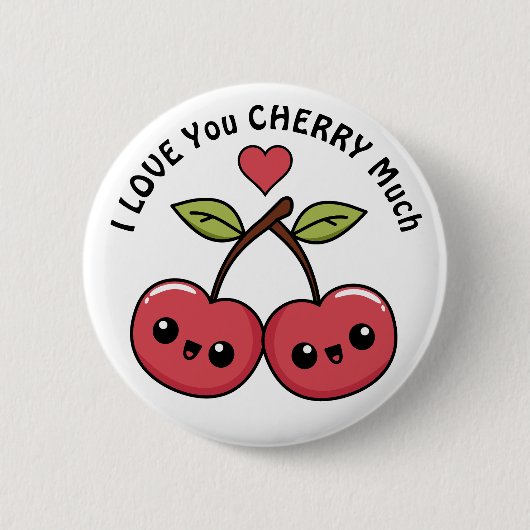 Badge Rond 5 Cm Je T'Aime Beaucoup Cherry (Devant)