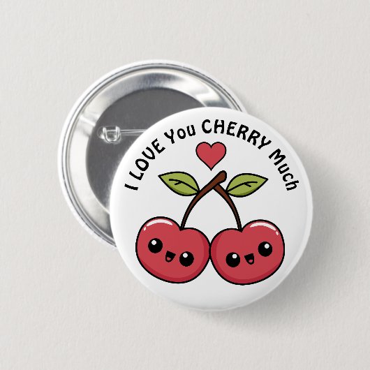 Badge Rond 5 Cm Je T'Aime Beaucoup Cherry (Devant & derrière)