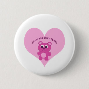 Badge Rond 5 Cm Je T'Aime Beaucoup De Méfiance ! Ours rose