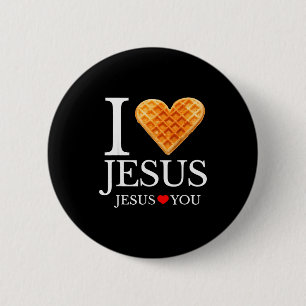Badge Rond 5 Cm Je t'aime Jésus Gaufre Cœur Drôle Christian Petit