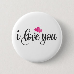 Badge Rond 5 Cm Je t'aime Valentine Calligraphie Bouton d'épingl
