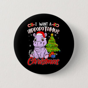 Badge Rond 5 Cm Je veux un hippopotame pour Noël Hippo