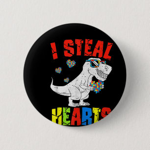 Badge Rond 5 Cm Je vole Coeurs Dinosaure Sensibilisation sur l'aut