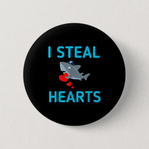 Badge Rond 5 Cm Je vole des cœurs Requin de la Saint-Valentin
