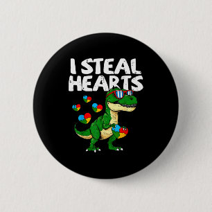 Badge Rond 5 Cm Je vole des cœurs T-rex Puzzle Autisme Sensibilisa