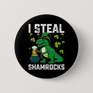 Badge Rond 5 Cm Je vole des trèfles T Rex dinosaure St Patrick's D