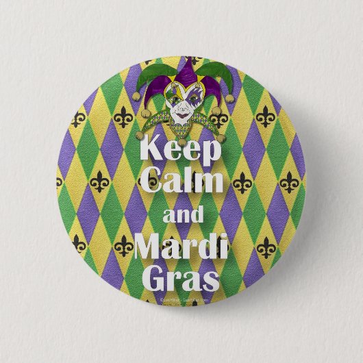 Badge Rond 5 Cm Jester Mask Keep Calm and Mardi Gras (Devant)