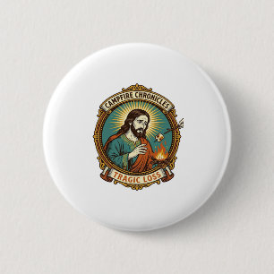 Badge Rond 5 Cm Jésus a laissé tomber la guimauve Feu de camp Fête