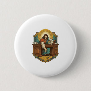 Badge Rond 5 Cm Jésus a laissé tomber son stylo derrière un lourd