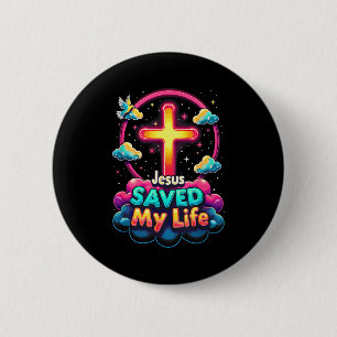Badge Rond 5 Cm Jésus a sauvé ma vie Croix Chrétiens Bible Religio