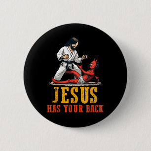 Badge Rond 5 Cm Jésus A Ton Dos Drôle Christian Jiu-jitsu