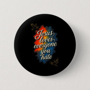 Badge Rond 5 Cm Jésus aime tout le monde - Message de foi chrétien