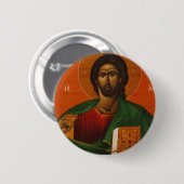 BADGE ROND 5 CM JÉSUS-CHRIST ORTHODOXE GREC D'ICÔNE (Devant & derrière)