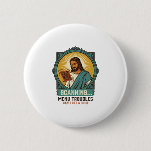 Badge Rond 5 Cm Jésus Code QR flou ne scannera pas Menu Humour Tec