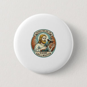 Badge Rond 5 Cm Jésus complètement brûlé noir Hot Dog BBQ Humour_1