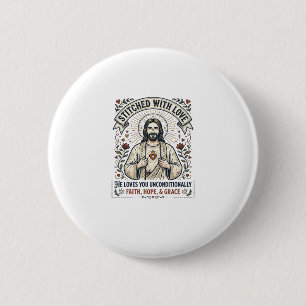 Badge Rond 5 Cm Jésus Couture Tricot Chemise Graphique Chrétien_1
