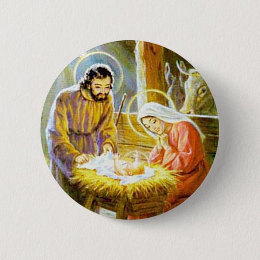 Badge Rond 5 Cm Jésus dans la nativité de Noël de Manger (Devant)