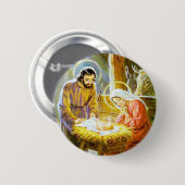 Badge Rond 5 Cm Jésus dans la nativité de Noël de Manger (Devant & derrière)