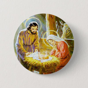 Badge Rond 5 Cm Jésus dans la nativité de Noël de Manger