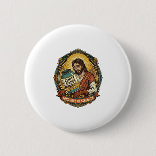 Badge Rond 5 Cm Jésus épuisé Tube de protéine vide Humour de gym