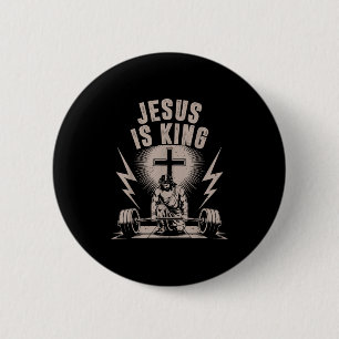 Badge Rond 5 Cm Jésus Est Le Roi Barbell Cross Drôle Christian Wor