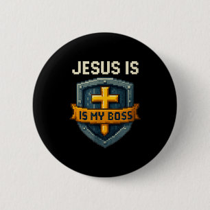 Badge Rond 5 Cm Jésus est mon patron Bouclier chrétien Super-héros