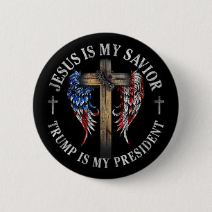 Badge Rond 5 Cm Jésus Est Mon Sauveur Trump Est Mon Président 2024