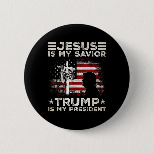 Badge Rond 5 Cm Jésus Est Mon Sauveur Trump Est Mon Président 2024
